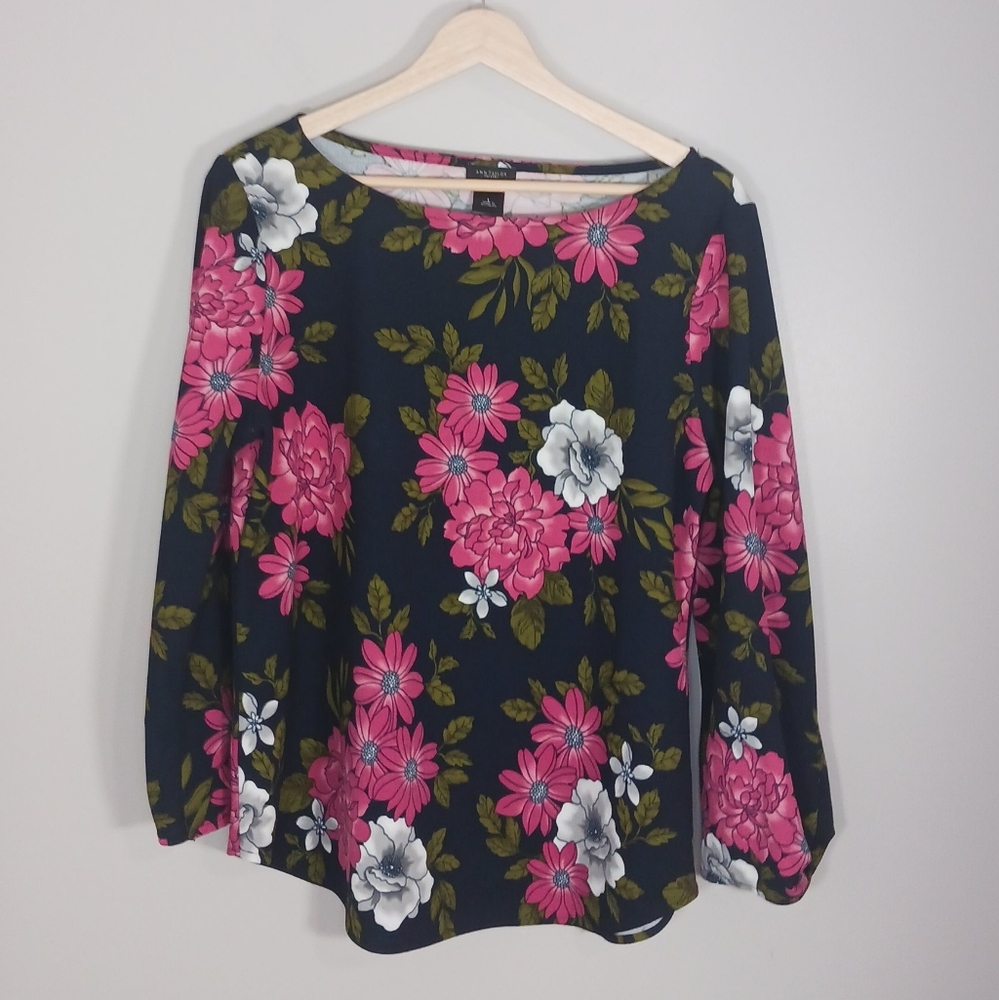 Ann Taylor Factory Floral Cottagecore Pull Over Women's Stretch Blouse Size L